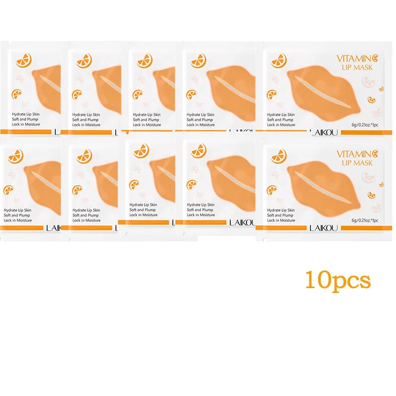 LAIKOU 5/10pcs Lip Mask Lip Care Moisturizing Hydrating Repair Lighten Lip Lines Gel Patch Lips Pad Patches Care Products Oasis Select Vc lip mask 10pcs