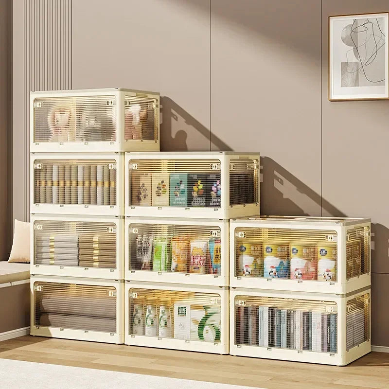 Cream wind folding storage box Bedroom multi-functional storage box Free stacking Large capacity transparent visual storage box Oasis Select