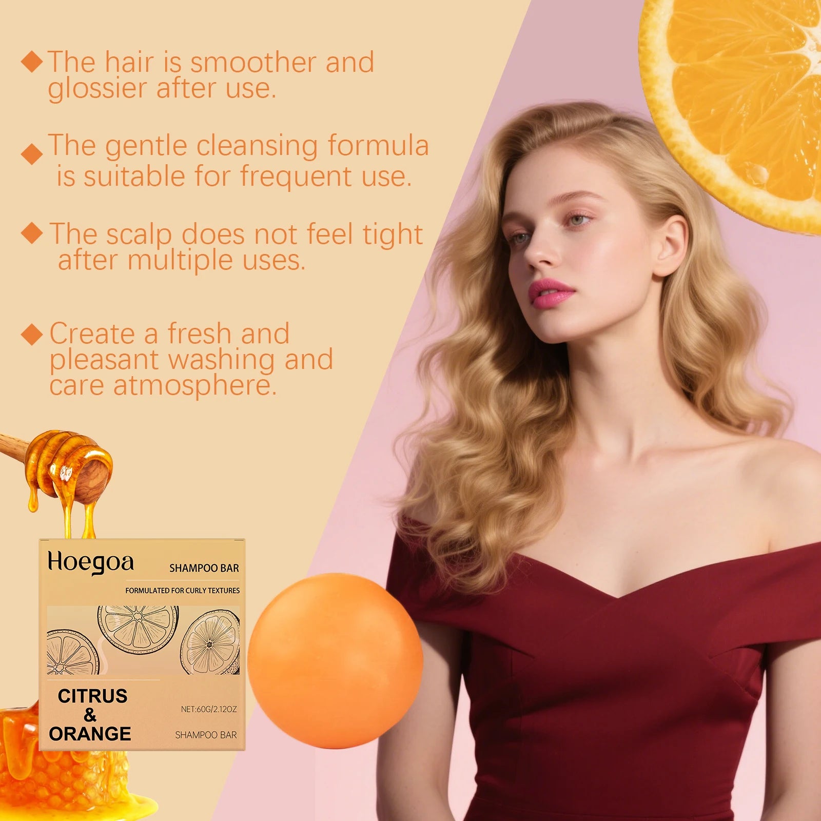 HOEGOA Citrus Orange Shampoo Bar – Nourishing & Moisturizing Solid Shampoo Bar Oasis Select