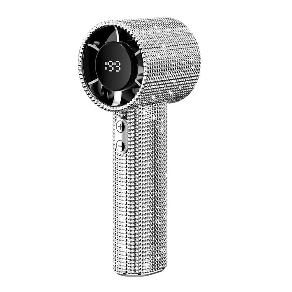Small Size Mini Portable Fan LED Powered Cute Design LED Personal Fan Long-Lasting Battery Sparkling Imitation Diamonds Oasis Select White