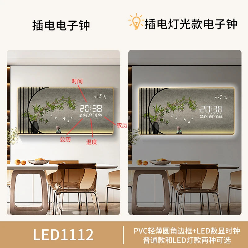 Simple Wind Decorative Painting LED Electronic Clock Living Room Small Fresh New Mural Clock with Calendar Background Light Oasis Select 2 80cm x 40cm