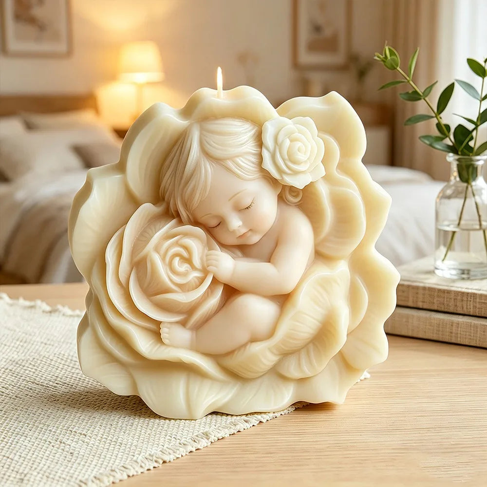 3D Sleeping Baby Rose Flower Silicone Candle Mold DIY Aromatherapy Gypsum Soap Resin Mould Handmade Craft Home Decor Oasis Select