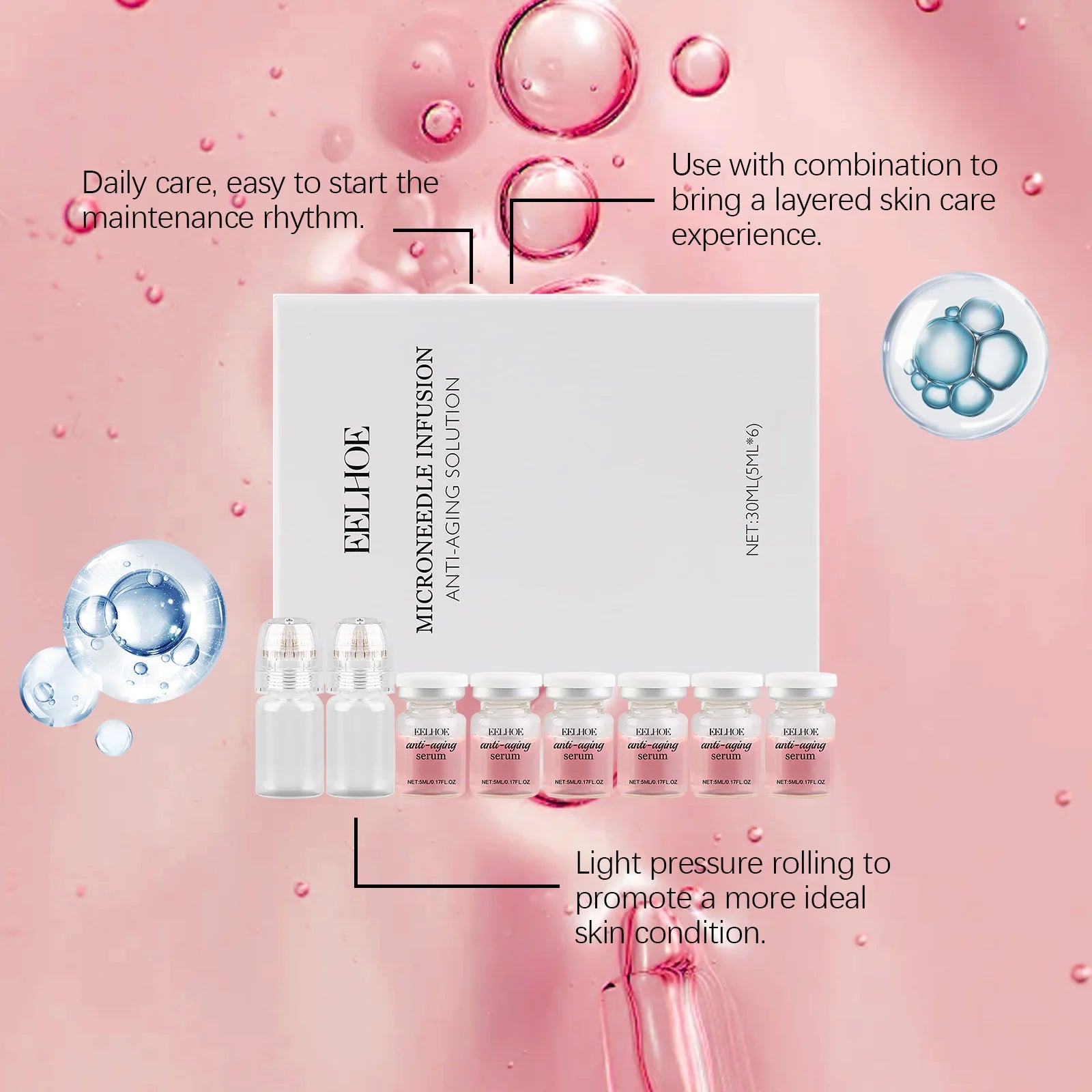 Eelhoe Microneedle Roller & Anti-Aging Serum Set – 8 Piece Microneedle Serum Set Oasis Select