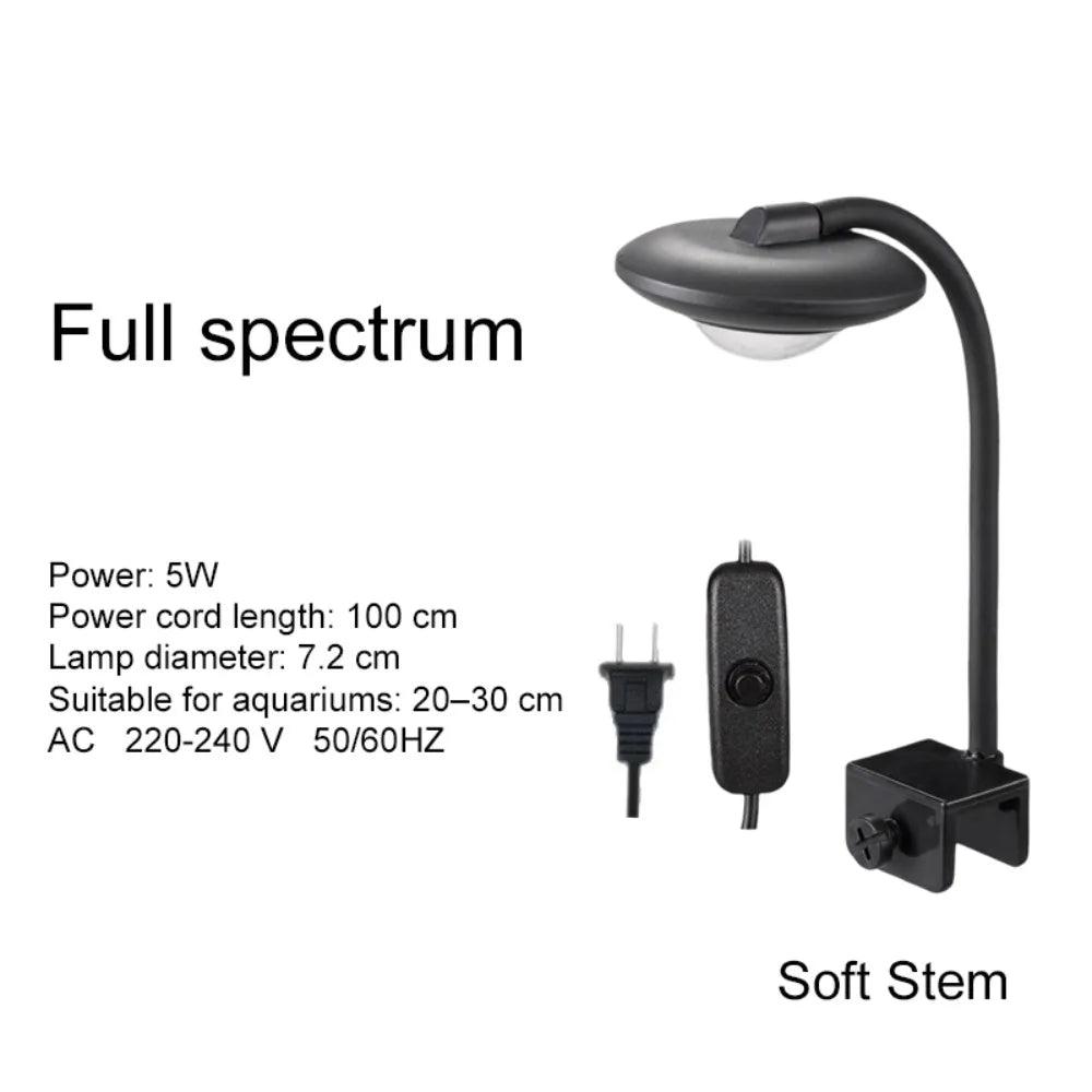 Full Spectrum Fish Tank Clip Lamp Adjustable Brightness Flexible Stem Aquatic Plant Grow Light Low Flicker Frequency Oasis Select Style A