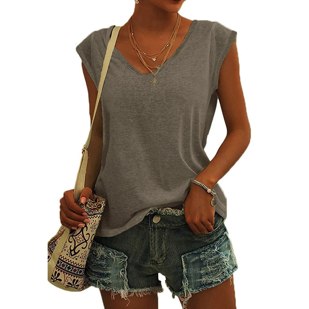 Summer Camisole Women'S V-Neck Vest Colored Cotton Solid Color T-Shirt Casual Sleeveless Vest Loose Top Fitted Vest Women'S Clot Oasis Select Brown L