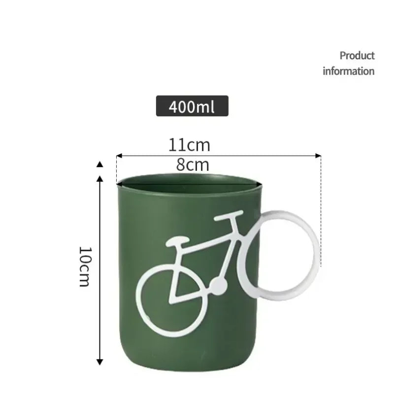 Bicycle Handle Couple Toothbrush Cup PP Mug Juice Water Milk Student Dormitory Cups 400ml Eco-Friendly Wheat Straw Cup Juice Mug Oasis Select