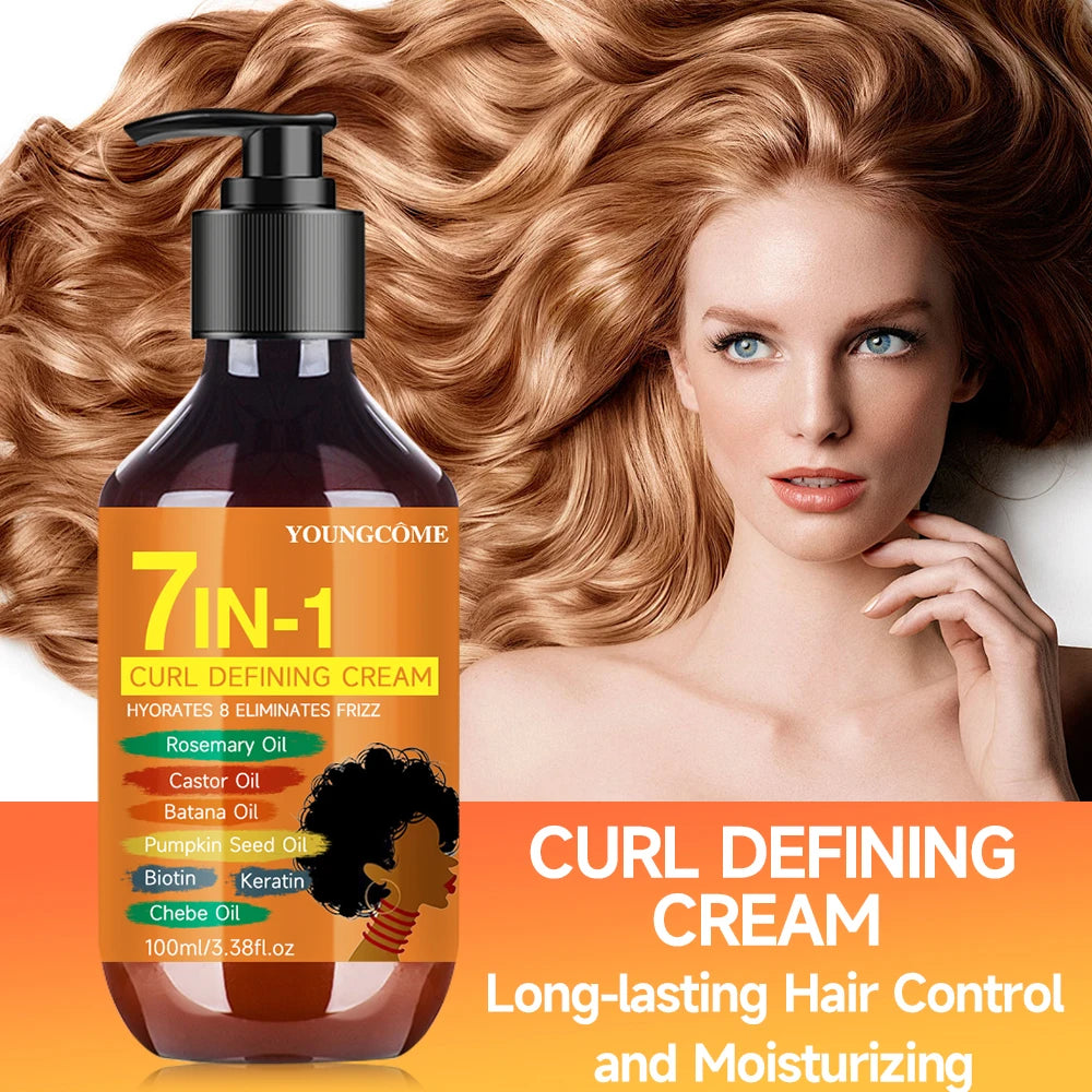 YOUNGCOME 7-IN-1 Curl Defining Cream- Defines Curls, Tames Frizz, Adds Smoothness and Texture for Curly and Wavy Hair Oasis Select