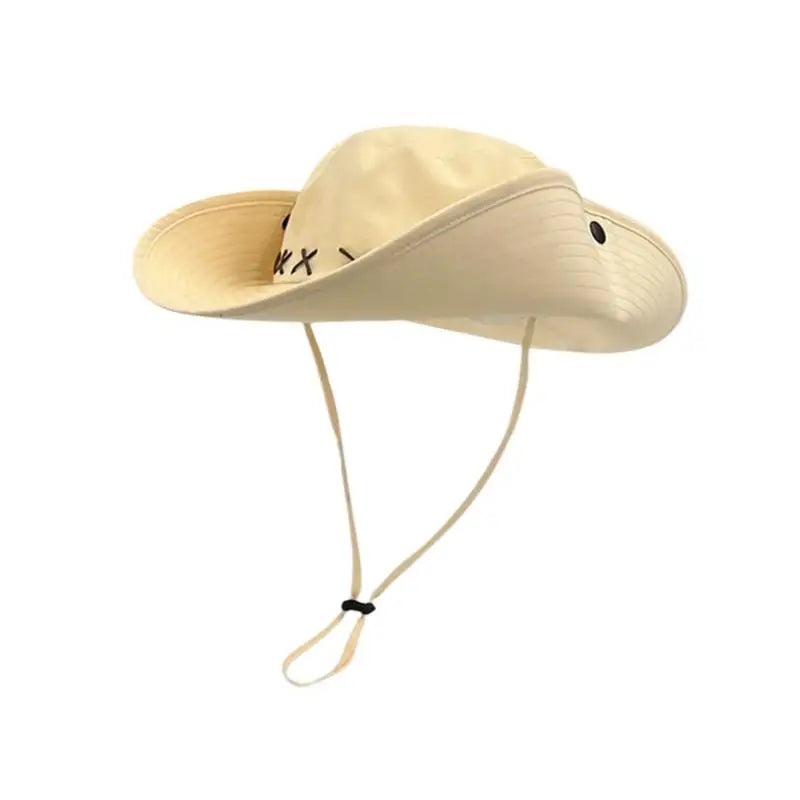 Wide Brim Retro Western Cowboy Hat Unisex Sun Protection Outdoor Hiking Camping Fishing Hat with Adjustable Chin Strap Oasis Select Beige