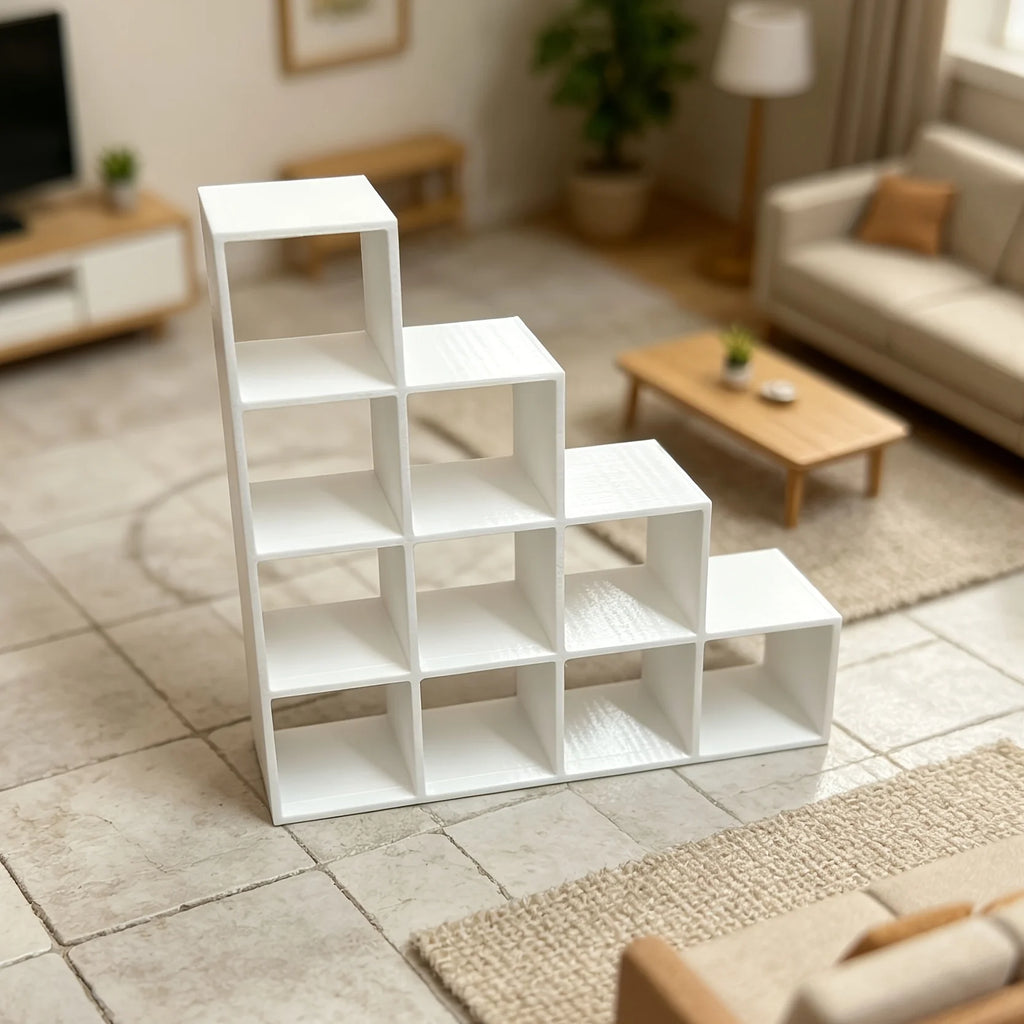 1:12 Scale Stair Step Miniature Display Shelf 3D Printed Grid Dollhouse Storage Rack Mini Organizer for Doll House Book Ornament Oasis Select