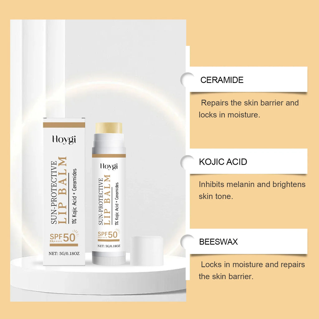 Sun Protective Lip Balm SPF50+ Hydrating Lip Sunblock Fade Lip Lines Nourishing Moisturizing Brighten with Kojic Acid Ceramide Oasis Select