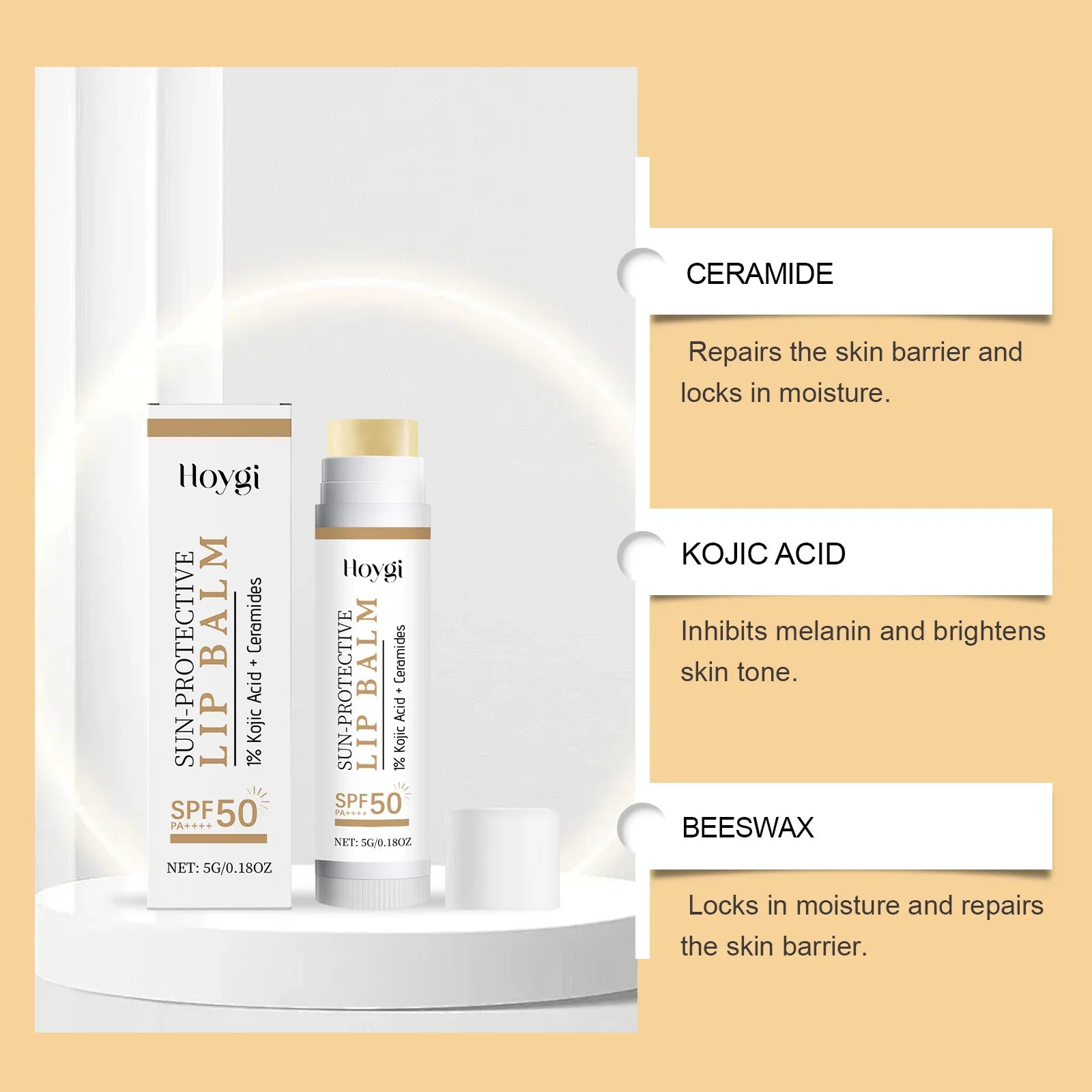 Sun Protective Lip Balm SPF50+ Hydrating Lip Sunblock Fade Lip Lines Nourishing Moisturizing Brighten with Kojic Acid Ceramide Oasis Select