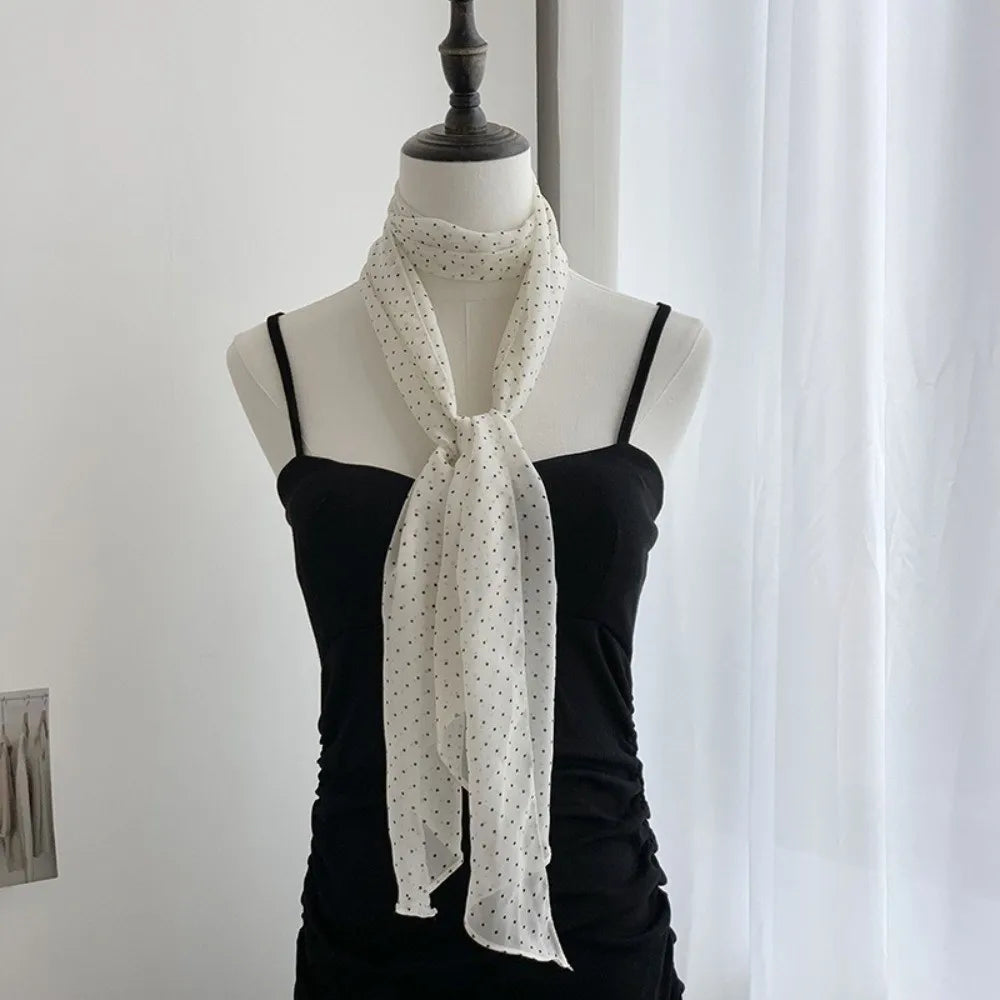 Fashion Headband Polka Dot Scarf Chiffon Multifunction Thin Head Scarf Polka Dots Long Scarves Women Oasis Select