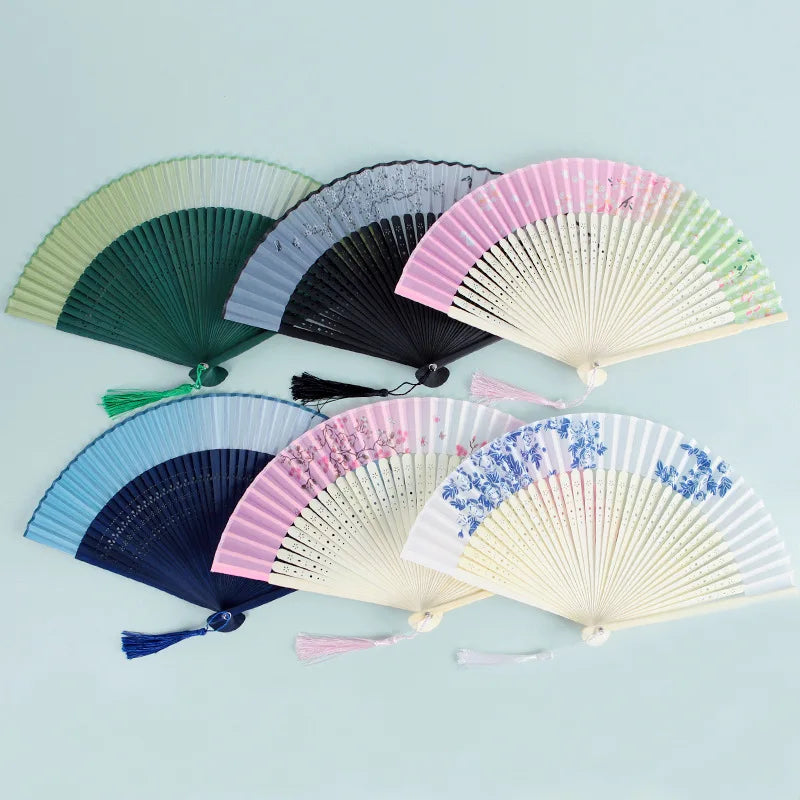Folding Fan Hand Mini Silk Hollow Out Bamboo Products Arts and Crafts Women Japanese Dance Fan Portable Oasis Select