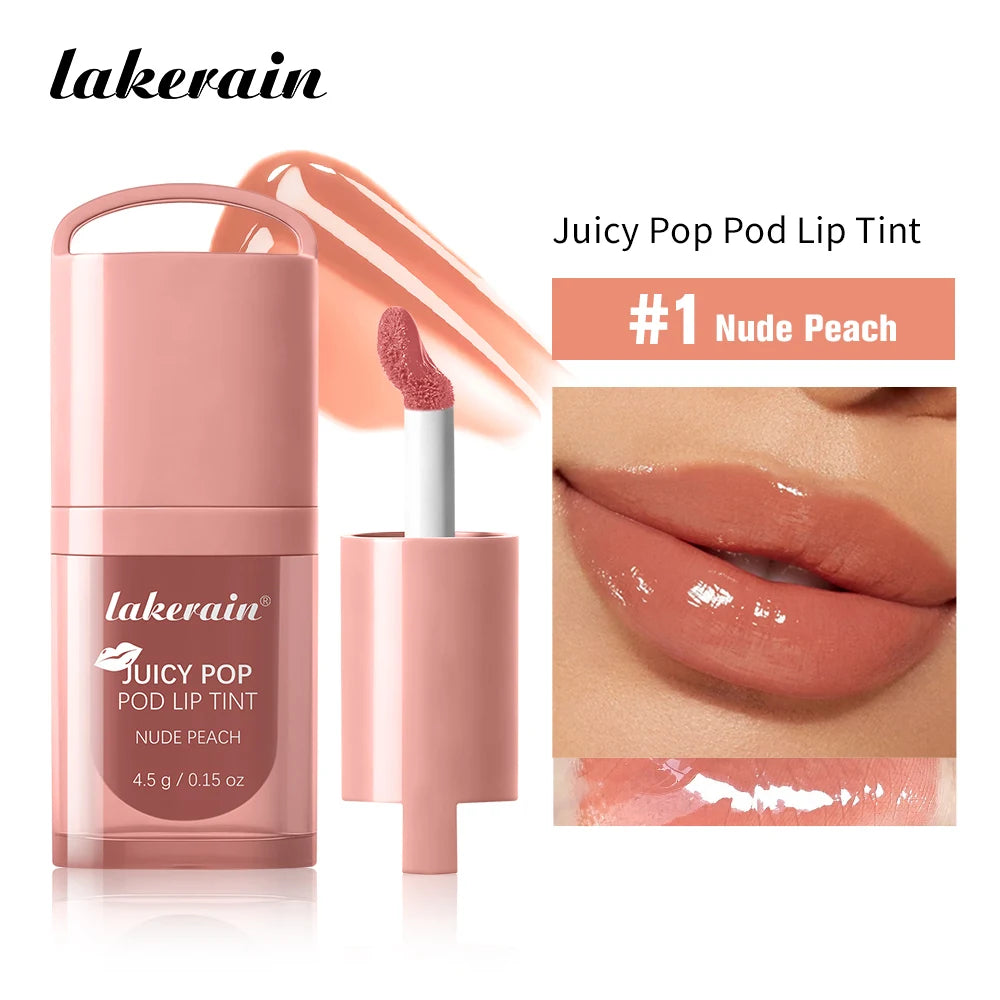 JuicePop Box Lip Tint Hydrating Oil Lip Gloss High Shine Non-Sticky Long Lasting Waterproof Lightweight Nourishing Vivid Color L Oasis Select 1Nude Peach