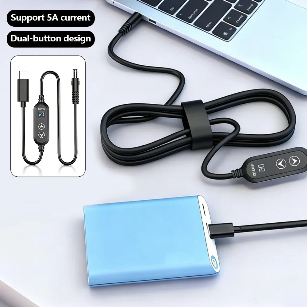 65W USB-C to DC PD Cable – 5V 9V 12V 15V 20V Universal Adapter