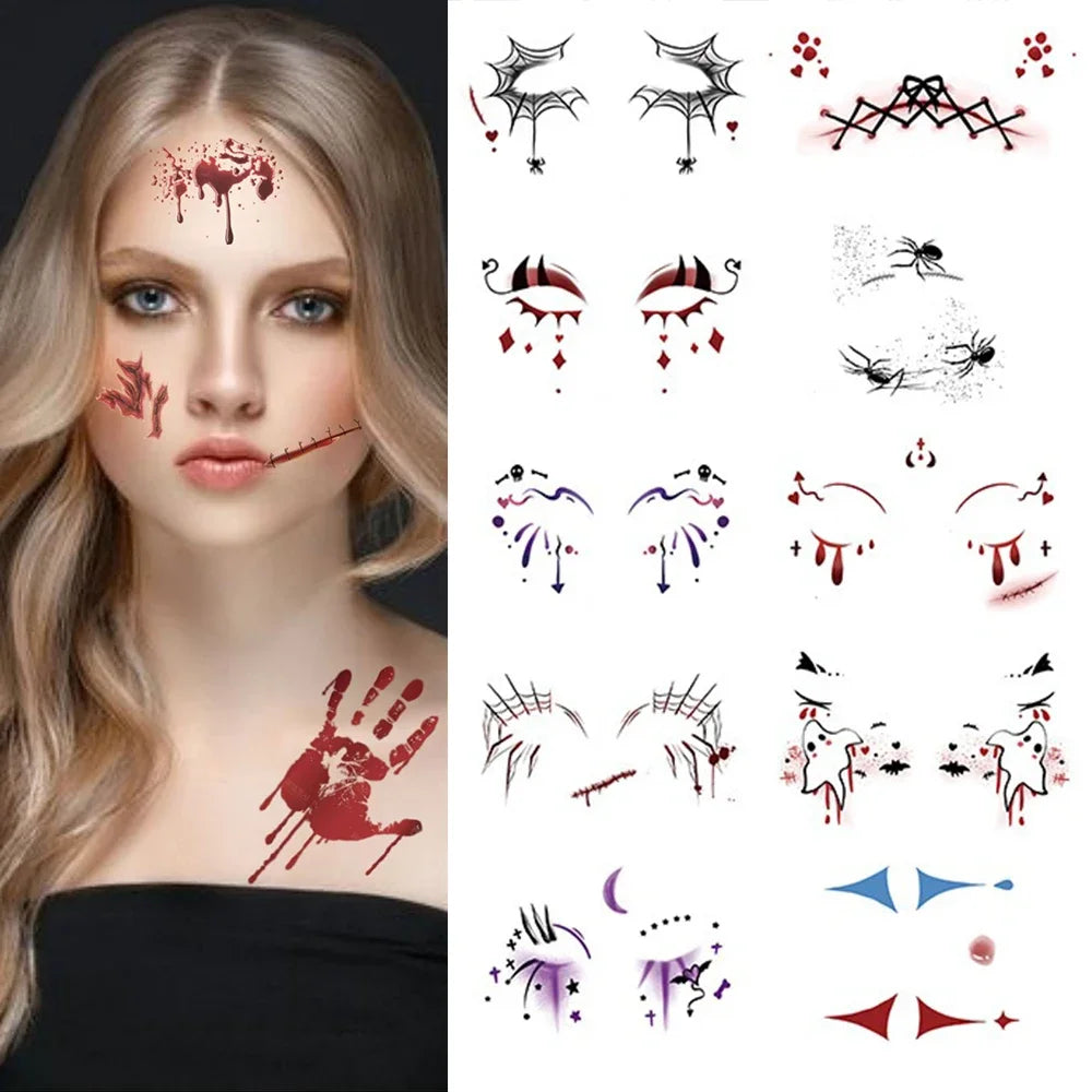 Halloween Transfer Tattoos Face Decoration Party Funny Stickers Suitable For Temporary Makeup Embellishment Party Dress Up Oasis Select