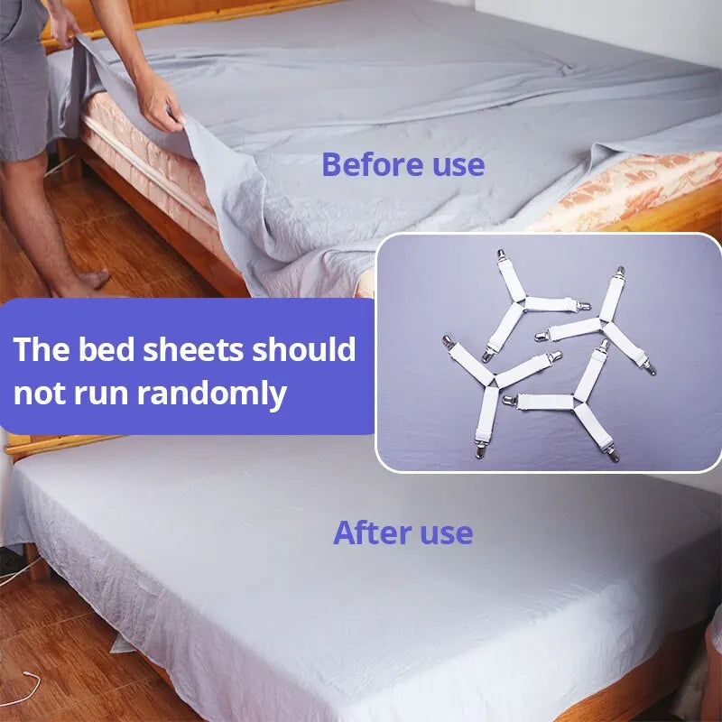 4pcs Adjustable Bed Sheet Fasteners Straps Elastic Mattress Cover Corner Holder Clip Grippers Suspender Cord Hook Loop Clasps Oasis Select