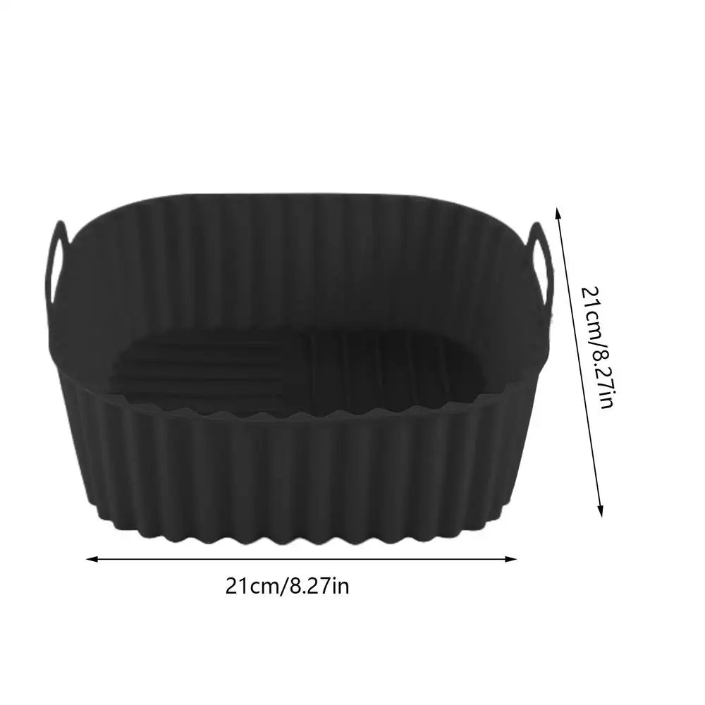 Silicone Air Fryer Pot Tray Food Safe Reusable Square BBQ Barbecue Pad Plate Airfryer Oven Baking Mold Basket Pan for Kitchen Oasis Select Black 1PC