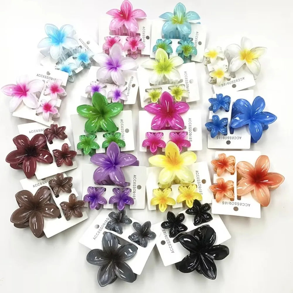 3Pcs/Set Colorful Gradient Hair Claws Plumeria Flower Acrylic Hawaiian Flower Hair Clip Hair Accessories Beach Oasis Select