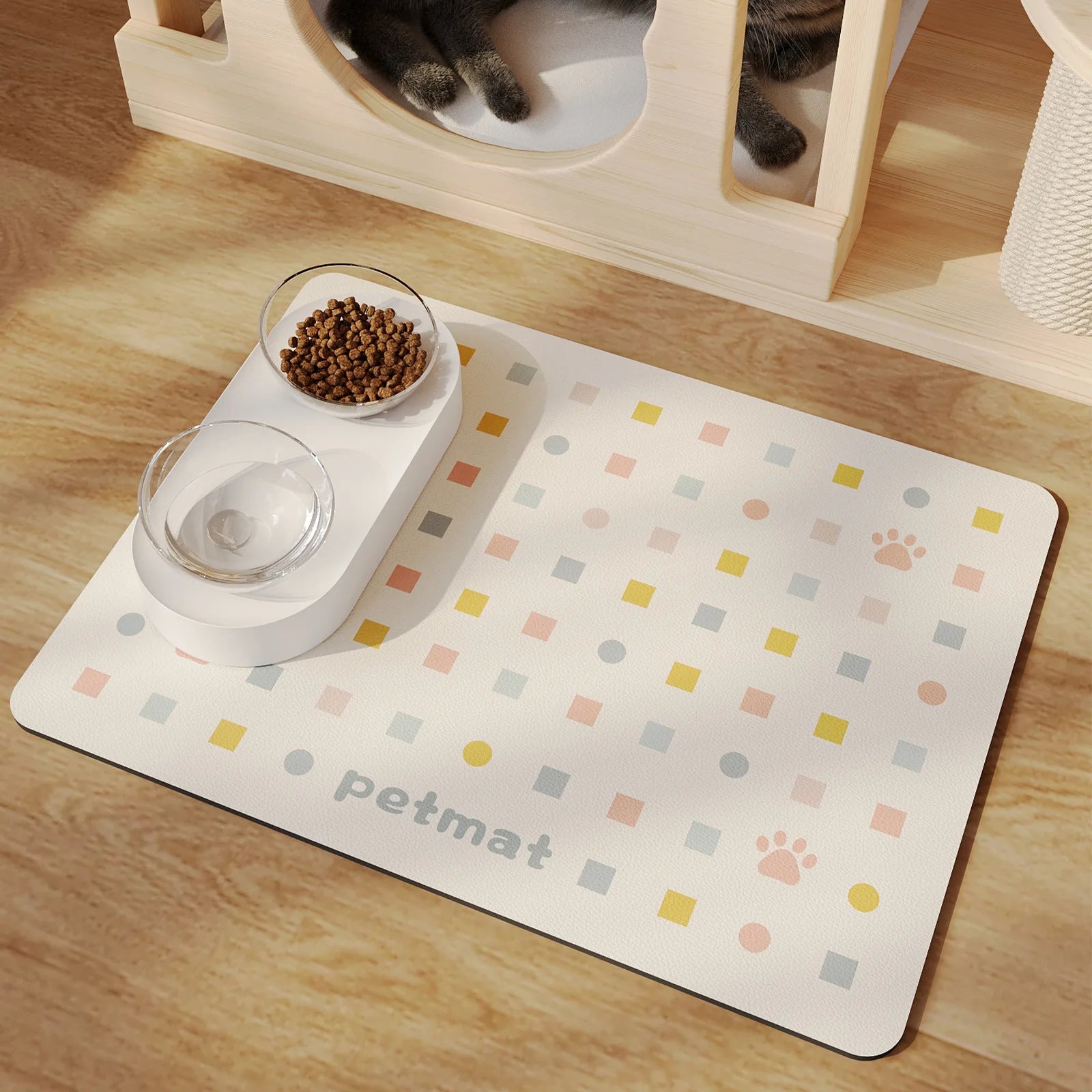 Pet Feeding Floor Mat, Water-absorbing, Cooling and Anti-slip Mat, Cat Mat and Dog Mat, Special Wipe and No-wash Pet Mat Oasis Select Dot beige S 35x50