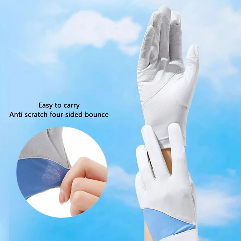 Summer Sunscreen Gloves Women Thin Ice Silk Anti-ultraviolet Dew Finger Touch Screen Driving Riding Non-slip Breathable Gloves Oasis Select