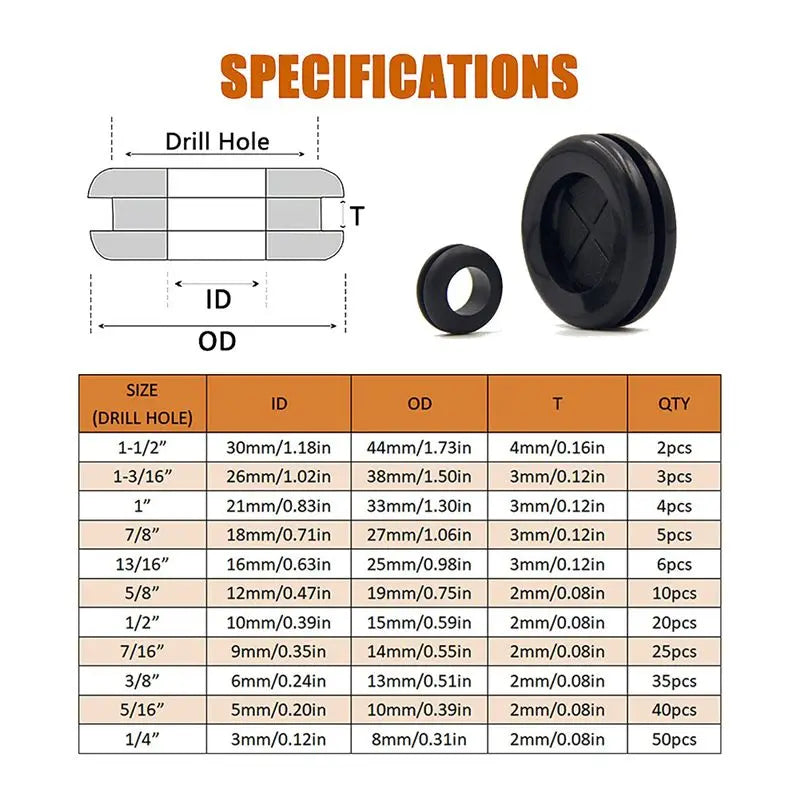 LIKE WISH 200Pcs Rubber Grommet Assortment Kit, 11 Sizes Drill Hole Firewall Hole Plugs Wire Protection Oasis Select