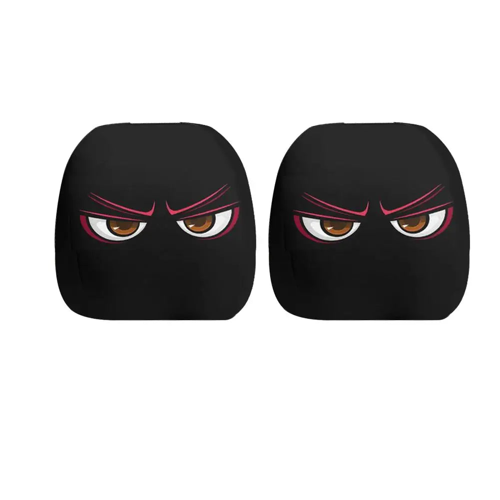 2pcs Universal Cartoon Character Car Pillowcase, Smiley Face Printed Car Headrest Covers, Washable Soft Head Rest Protector Oasis Select 02