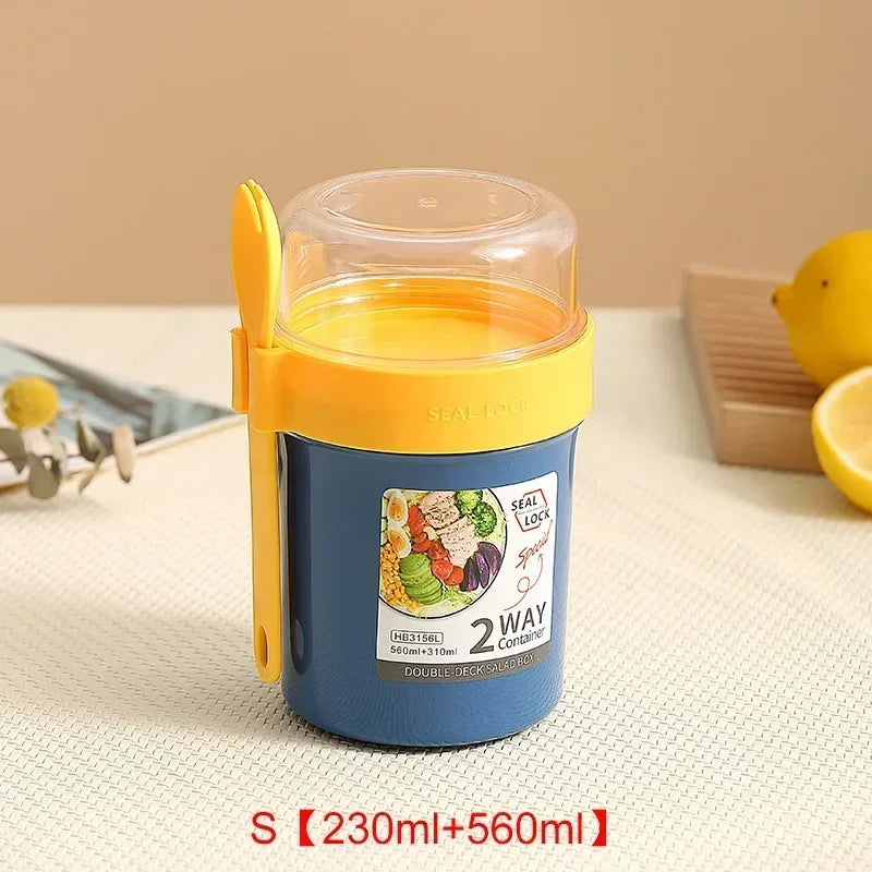Portable Salad Cups Container Plastic with Lid and Fork Overnight cup Breakfast Oatmeal Cereal Nut Yogurt Cup School Lunch Box Oasis Select Blue-S