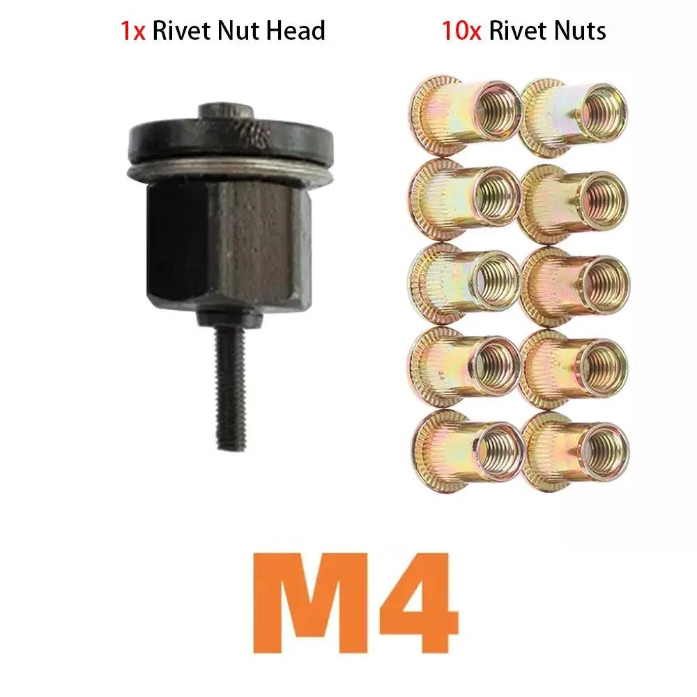 Durable M3 M4 M5 M6 M8 M10 Hand Rivet Nut Mandrel Staple Manual Riveter Tool Manual Riveter Tool Head Rivet Tool Set Oasis Select M4 with 10 Nuts