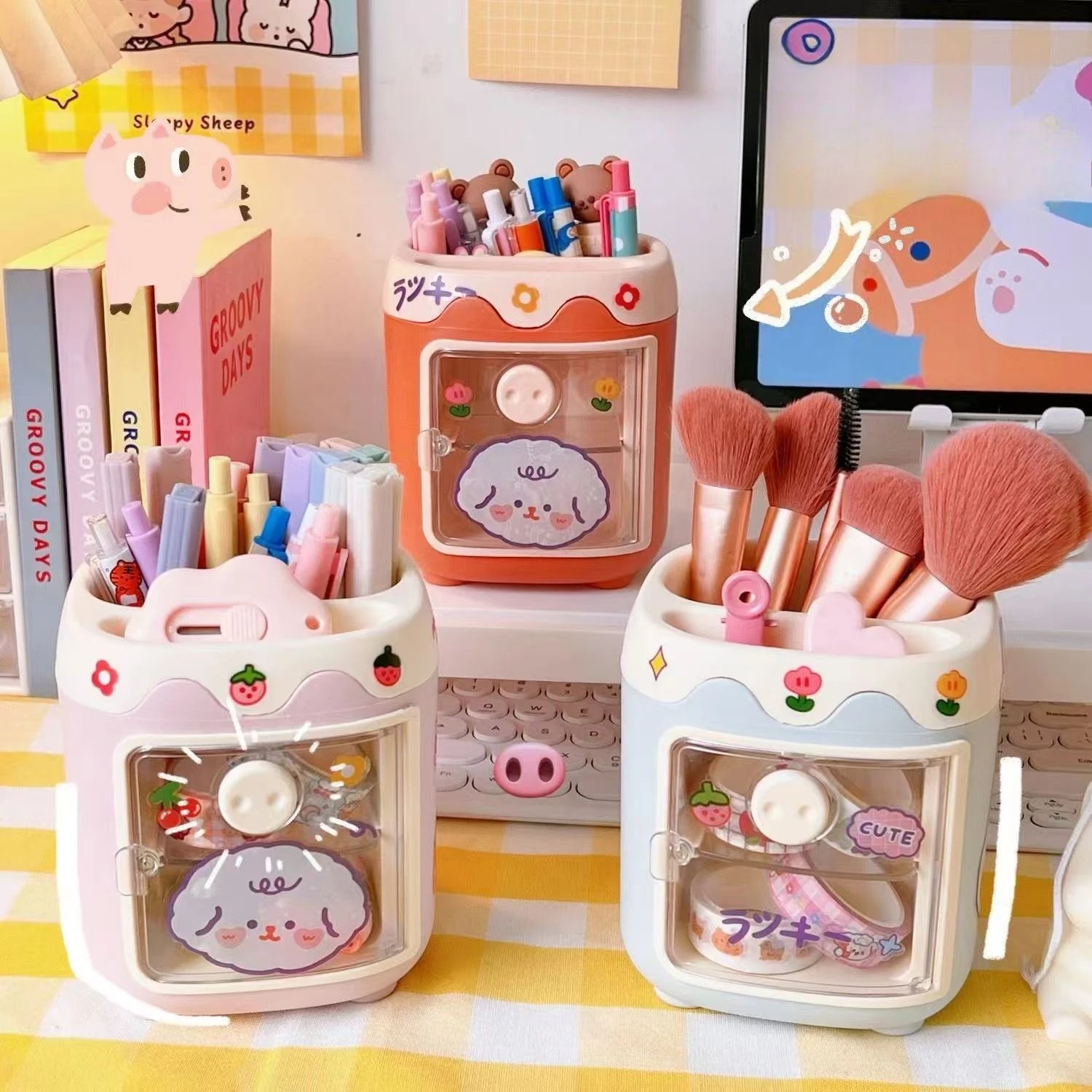 Cute cute pig pen holder student large-capacity desktop storage bucket girl children's stationery storage container wholesale Oasis Select