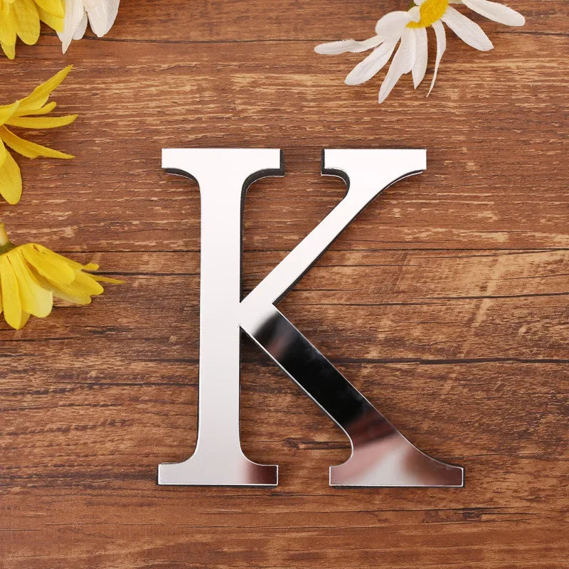Silver Letter Acrylic 3D Mirror Wall Sticker Home Decor Alphabet