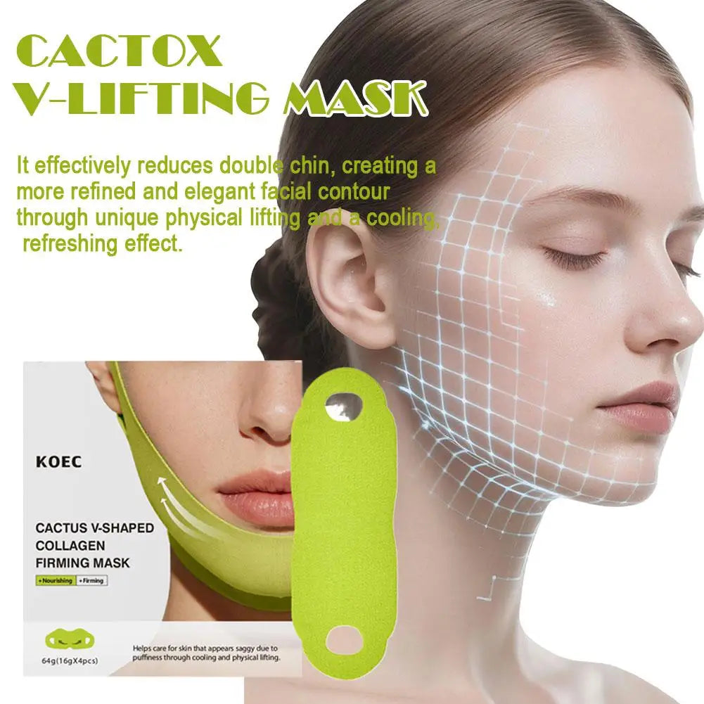 Cactus Collagen V-Shape Firming Mask 4-Pack | Jawline Sculpt Collagen Face Mask Oasis Select