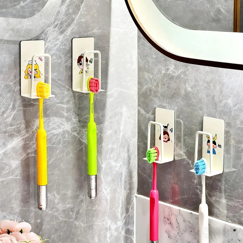 Toothbrush & Toothpaste Holders Wall Mounted Drain Storage Rack No Punch Hole Wall Toilet Mouthwash Cup Rack Cute Cartoon Simple Oasis Select