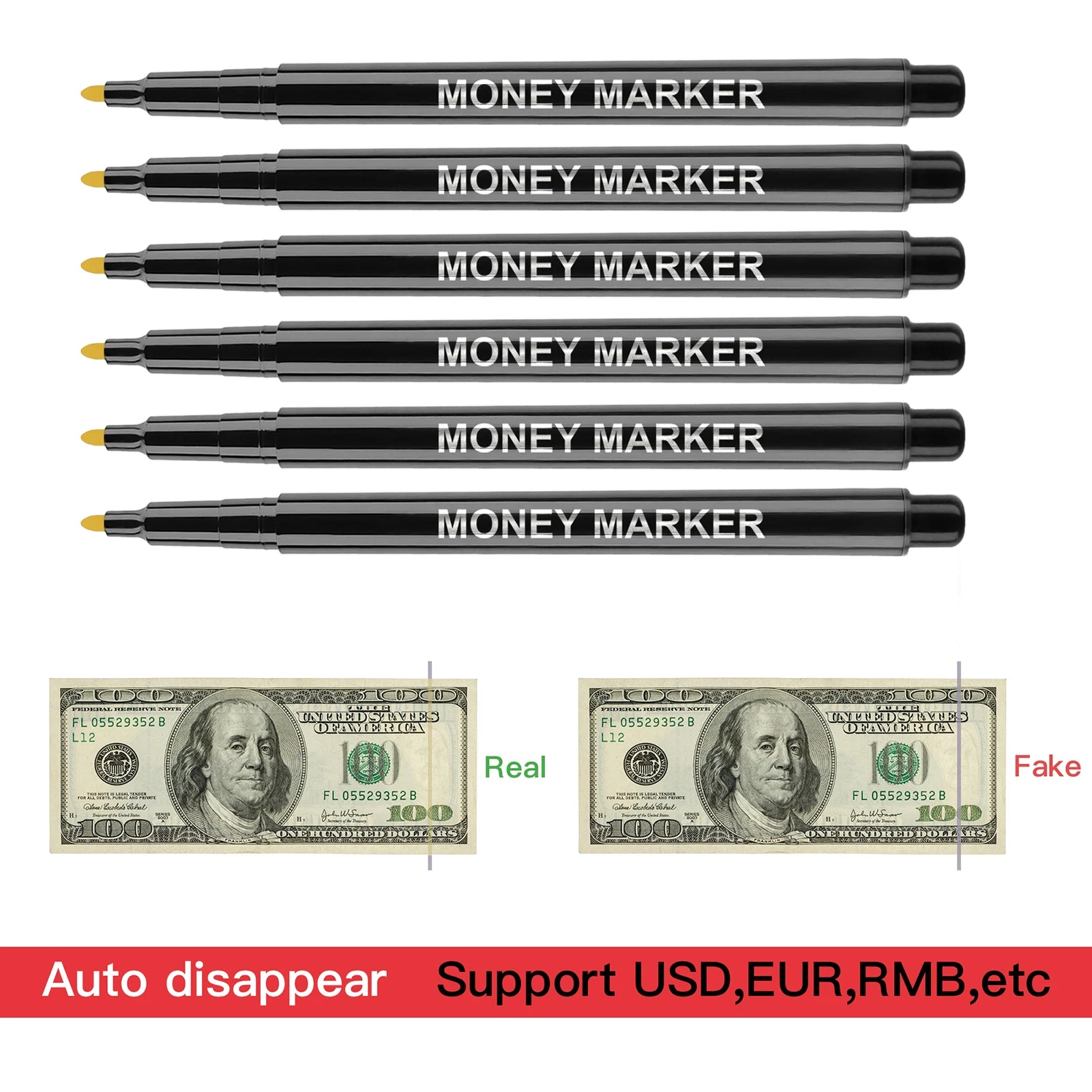 12pcs Counterfeit Pen Fake Money Detector Markers for EURO USD RMB and Other Countries Bills Cash Check Easy and Fast to Use Oasis Select