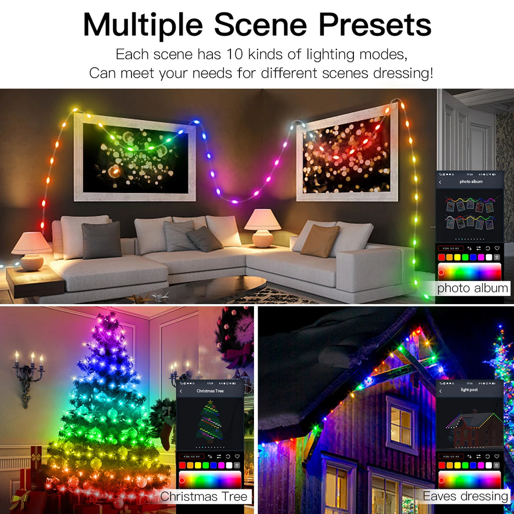 WS2812B RGBIC LED String 20m 10m 5m USB Fairy Lights Dreamcolor DIY Smart IC APP Bluetooth Remote Festival Christmas Tree Lights Oasis Select