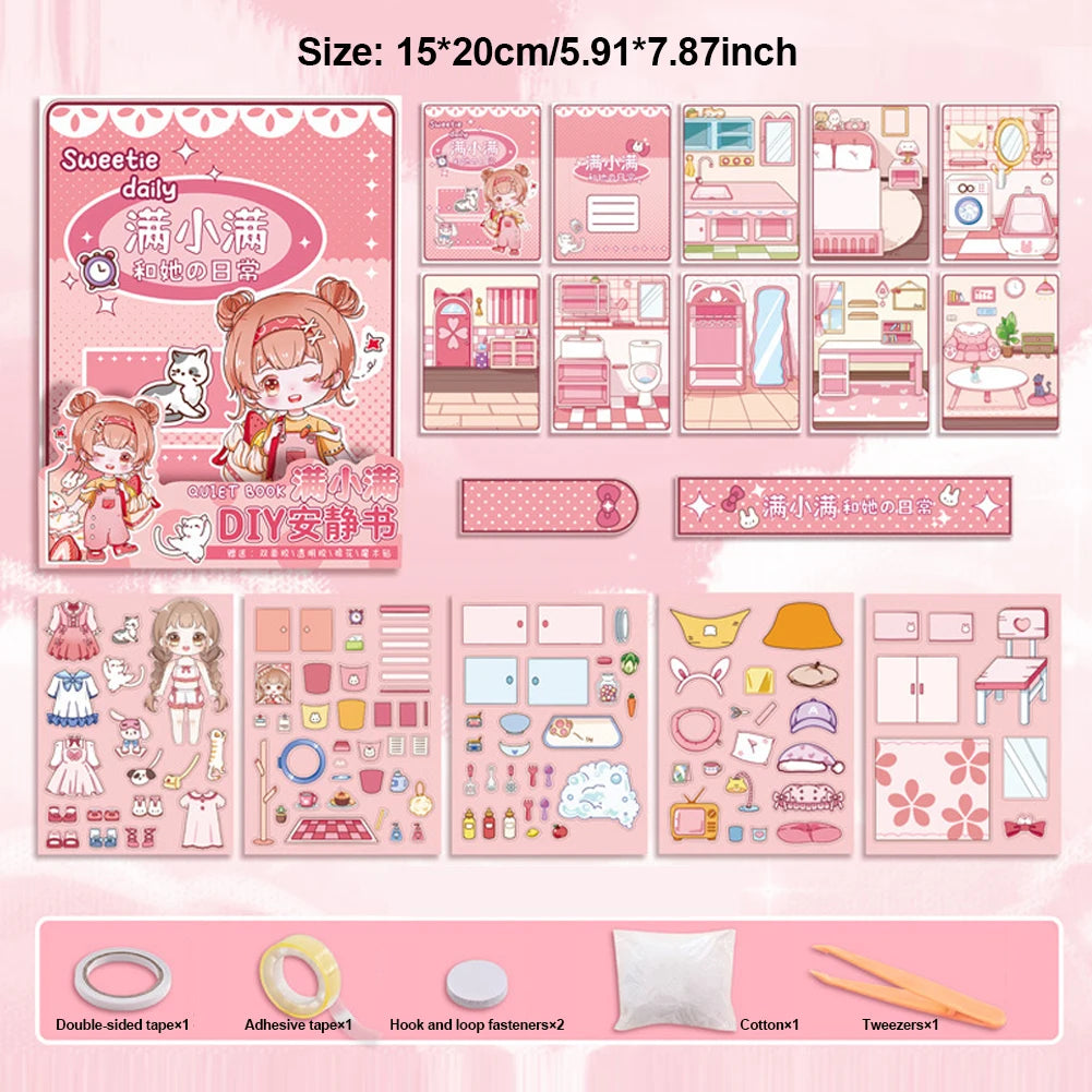 Creative Diy Animated Quiet Book Girl Dress Up Children's Educational Handmade Paper Book Doll Full Set Food Daily Life Oasis Select 01