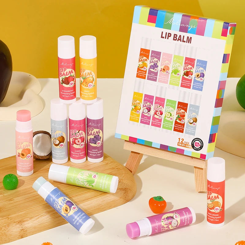 12-Piece Fruit Lip Balm Set – Moisturizing & Alcohol-Free Lip Balm Set Oasis Select 12pcs
