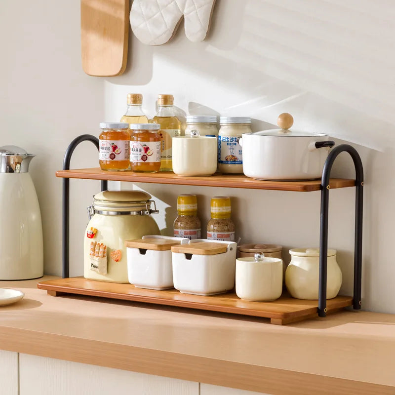 Double-layer kitchen seasoning rack rack household seasoning salt tank multi-functional multi-layer storage rack Oasis Select