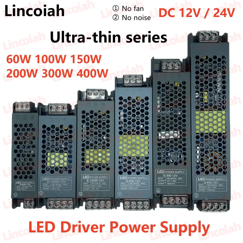 Lighting Transformer DC 12V/24V Power Supply Adapter 5A 12A Ultra thin LED Strip Switch Driver Lamp 60W 100W 150W 200W 300W 400W Oasis Select