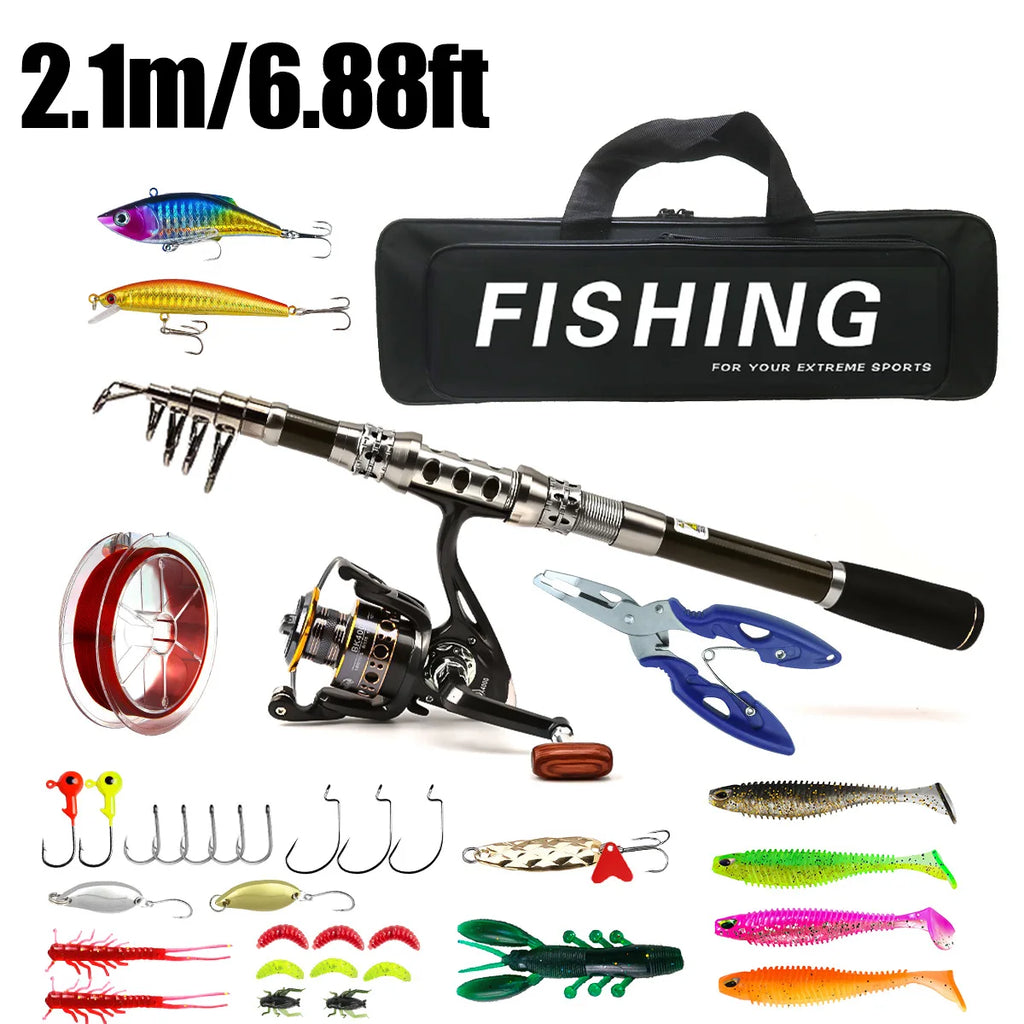 Carbon lure rod wheel set, sea fishing rod, telescopic fishing rod, rotating reel, travel, fresh water fishing set Oasis Select 2.1mSuit