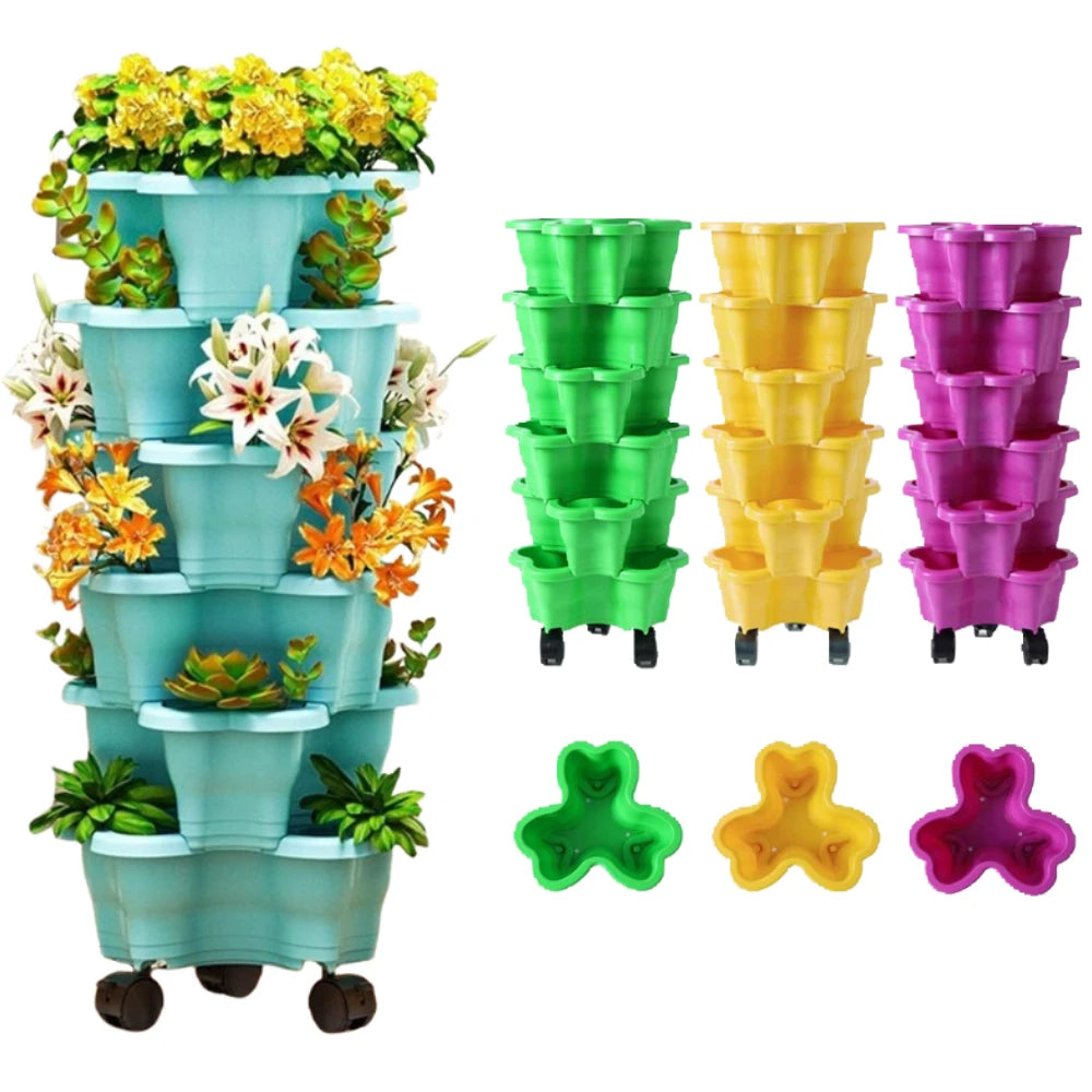 6-Tier Vertical Stackable Flower Pot Plastic 3D Space-saving Strawberry Vegetable Planter Container Garden Balcony Planting Pot Oasis Select
