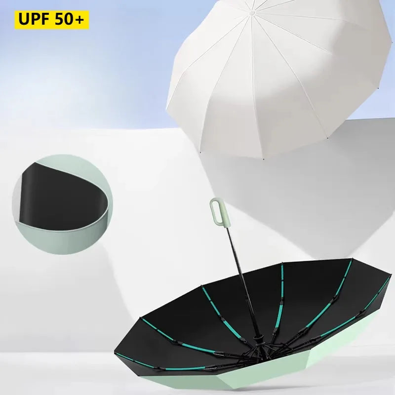 UPF50+ Auto Lock Carabiner Folding Umbrella for Backpack Quick Attach Detach Portable Outdoor Travel Umbrella Oasis Select