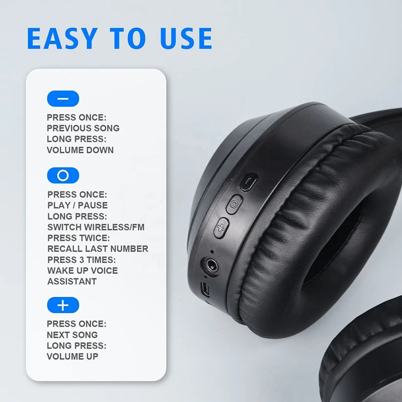 M5 Over Ear HIFI Stereo Headsets Wireless Bluetooth 5.3 Headphones Sports Gaming Earphones Support TF/AUX noise reduction Oasis Select