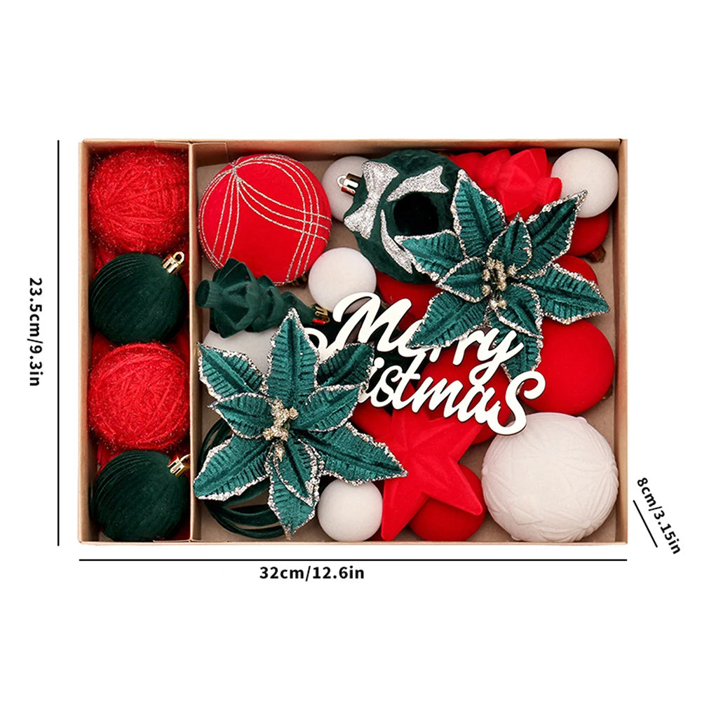 38-Piece Velvet Christmas Ball Ornament Set – Mixed Colors