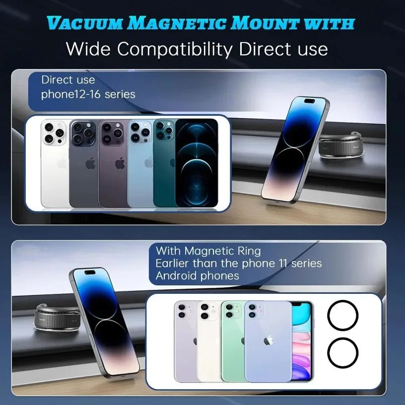 Foldable Magnetic Phone Car Holder Vacuum For Magsafe iPhone 17~12 Pro Max Samsung Car/Gym/Mirror/Shower Vacuum Suction Stand Oasis Select