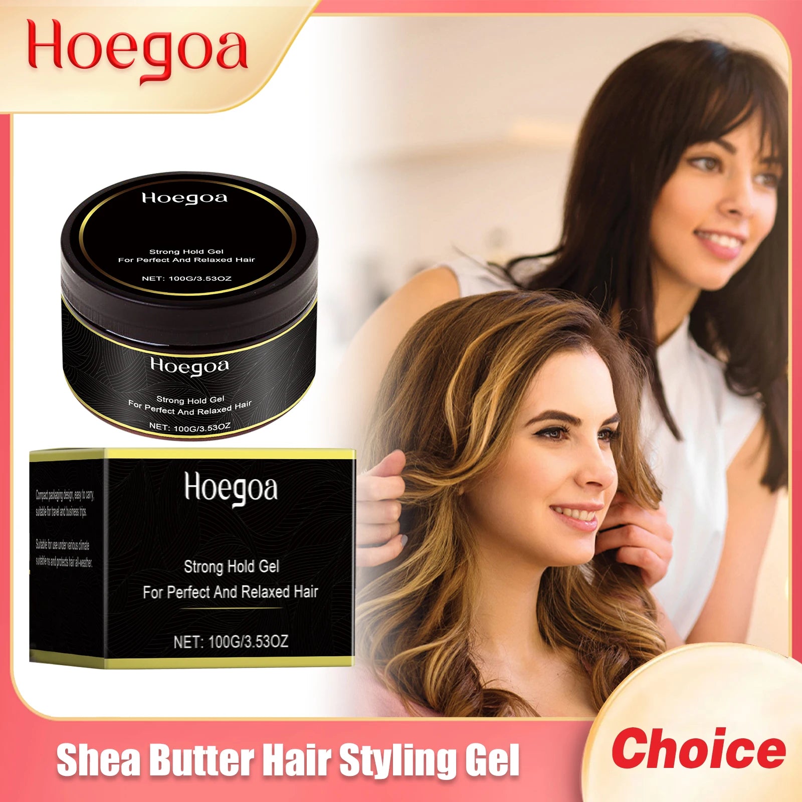 Hoegoa Shea Butter Hair Styling Gel Strong Holding Finished Molding Non Greasy Edges Controls Shaping Curly Portable Hair Gels Oasis Select 100g Boxed X 4PCS