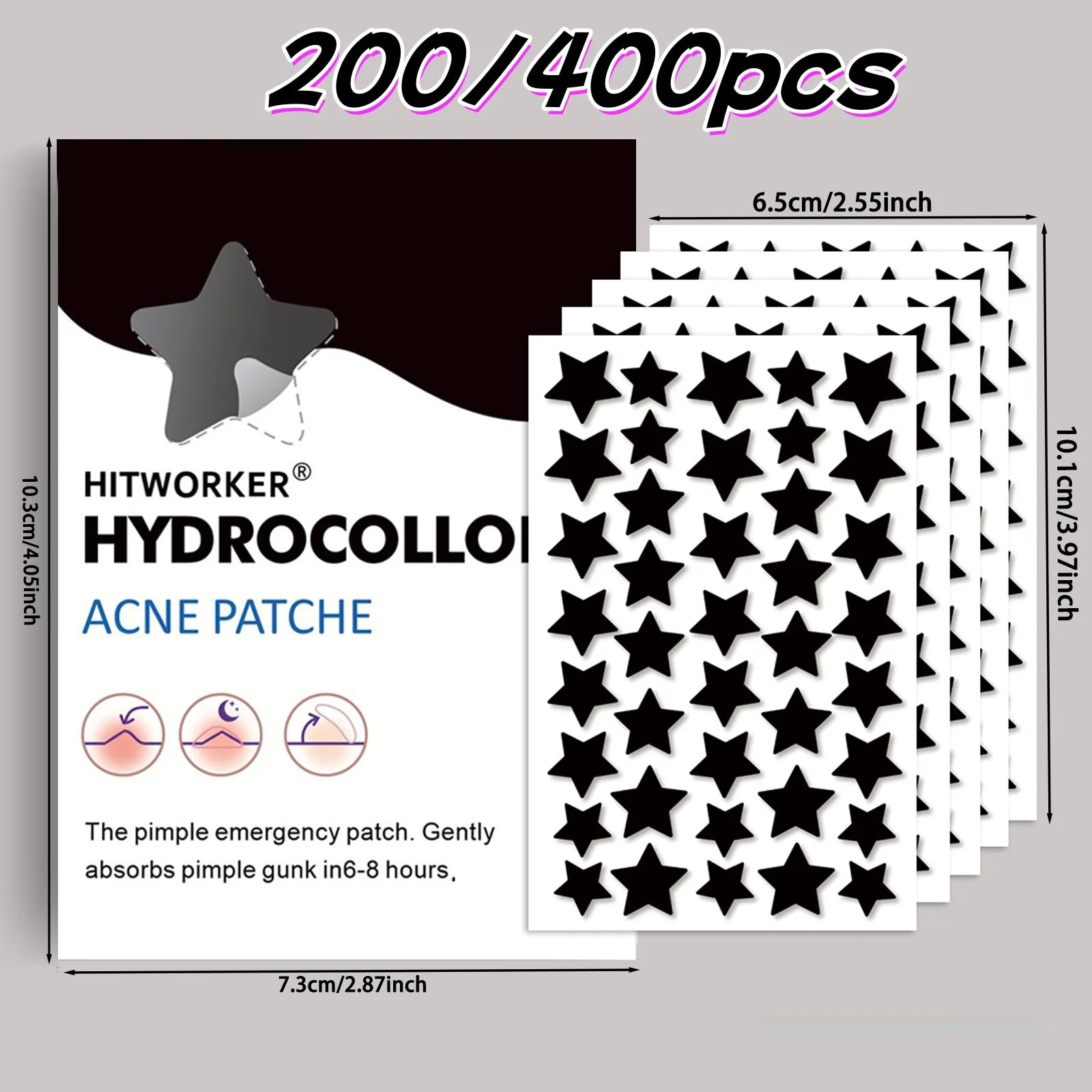 200/400pcs Black Star Hydrocolloid Acne Patch Fashion Ultrathin Breathable Acne Covering Hydrocolloid Patch Beauty Acne Patch Oasis Select