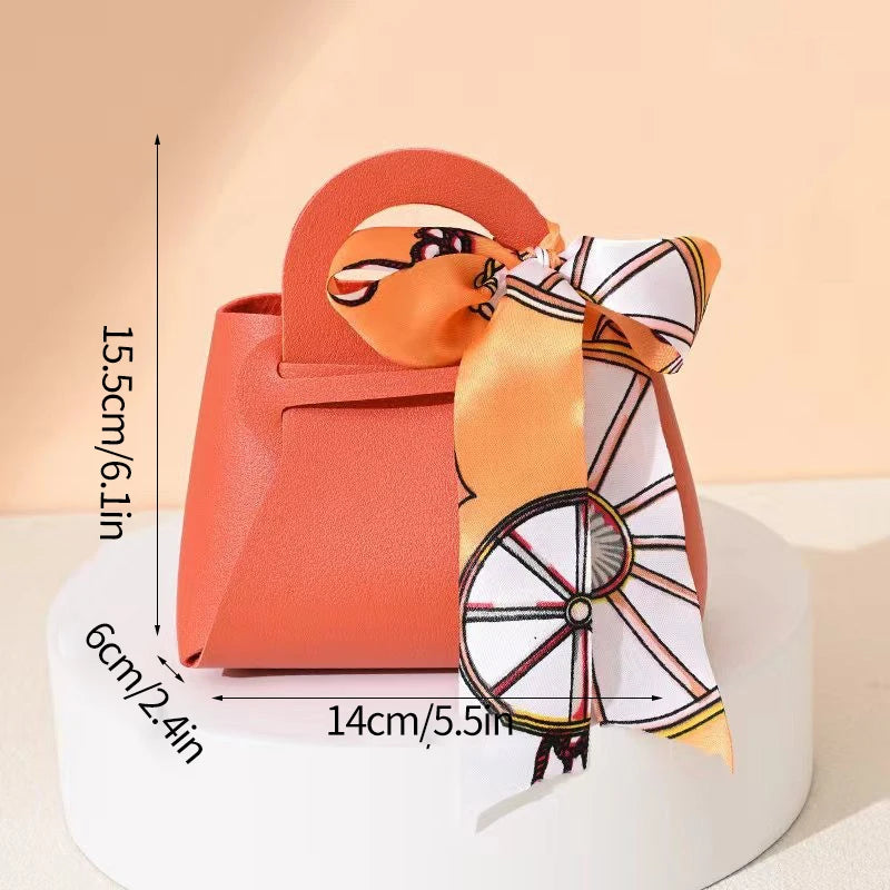 1PCS Leather Gift Bags Bow Ribbon Packaging Bag Wedding Favour Distributions Bags Eid Mubarak Candy Packaging Box Mini Handbag Oasis Select
