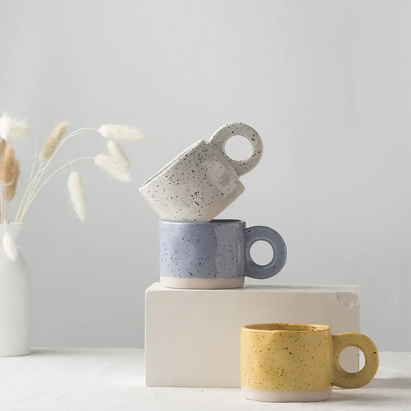 Ceramic Mug Ring Handle Irregular Coffee Modern Print Porcelain Ins Catoon Style Mug Handmade Hot Chocolate Couple Handgrip Cups Oasis Select