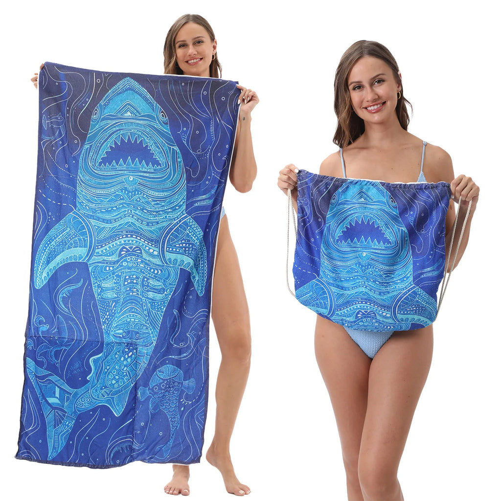 2-in-1 Multifunctional Foldable Beach Towel Printed Bath Towel Integrated Beach Towel Bag for Storage Oasis Select 19 70X140cm